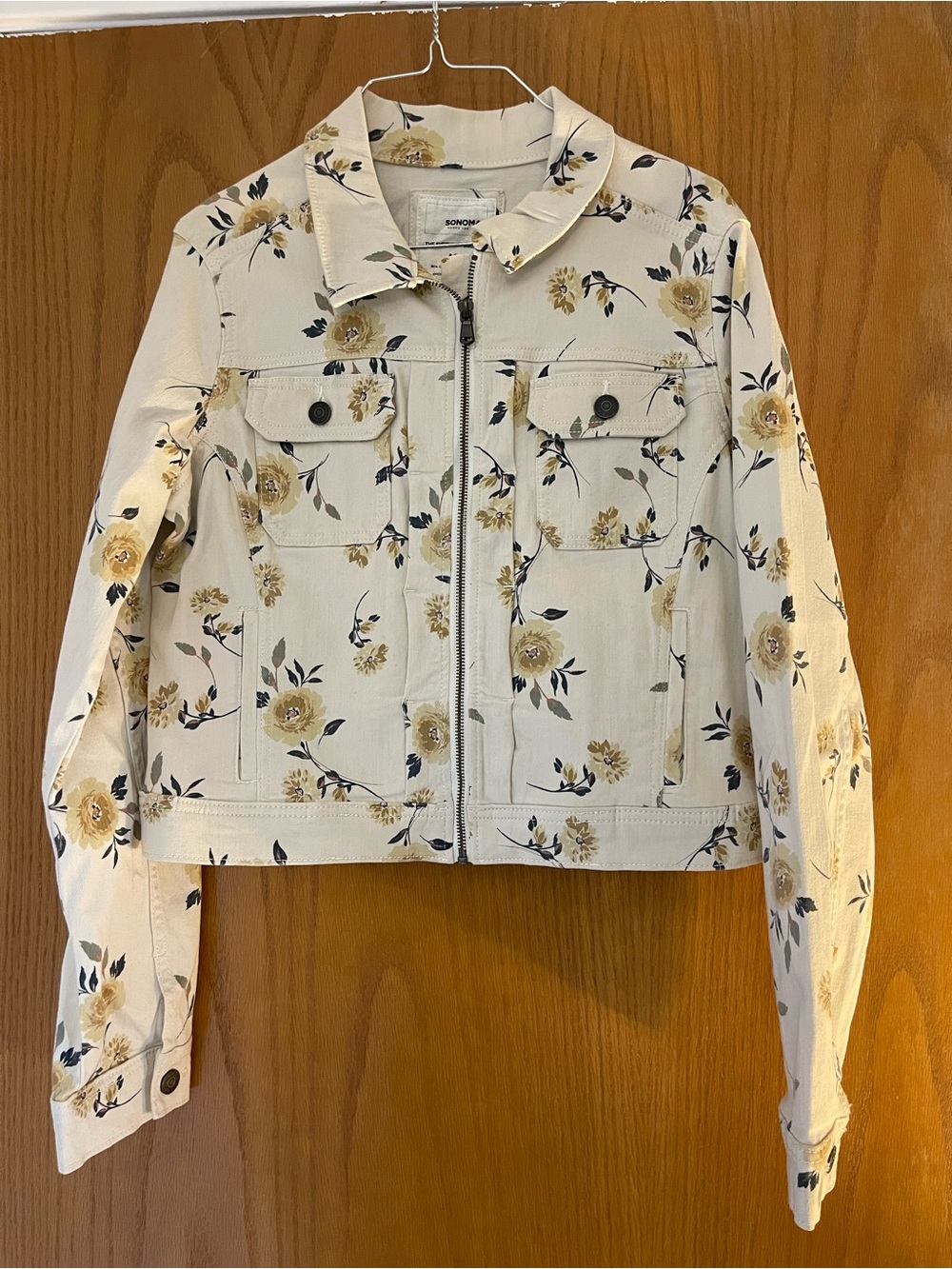 Sonoma Cream Floral Zip-Front Jean Jacket